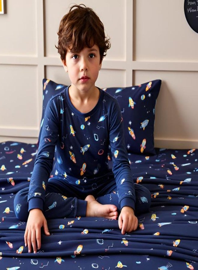 Swiftify Twin Bed Sheets Set for Boys, 3-Piece Bed Sheet Set for Toddler, Soft Brushed Microfiber Bedding, Deep Pocket, Wrinkle & Fade Resistant, Space Rocket - Image 2