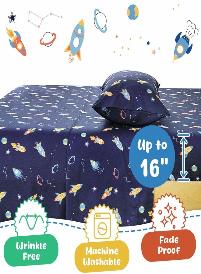 Swiftify Twin Bed Sheets Set for Boys, 3-Piece Bed Sheet Set for Toddler, Soft Brushed Microfiber Bedding, Deep Pocket, Wrinkle & Fade Resistant, Space Rocket - Image 4