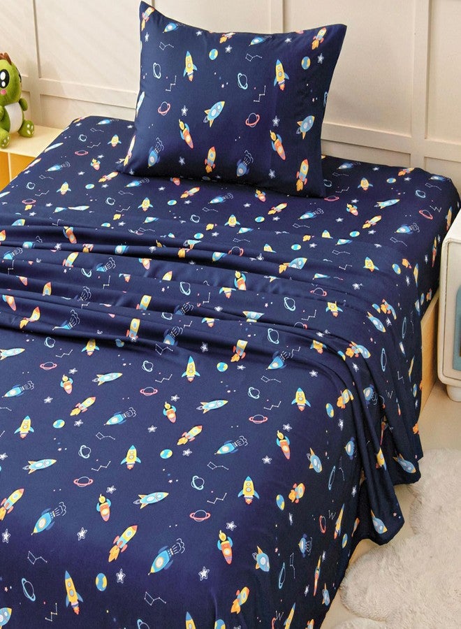 Swiftify Twin Bed Sheets Set for Boys, 3-Piece Bed Sheet Set for Toddler, Soft Brushed Microfiber Bedding, Deep Pocket, Wrinkle & Fade Resistant, Space Rocket - Image 1
