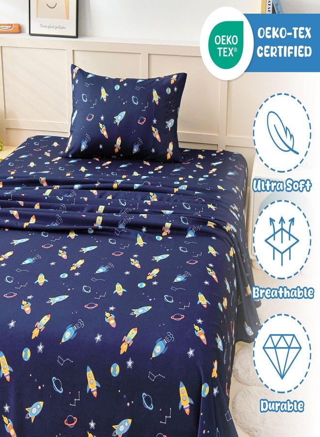 Swiftify Twin Bed Sheets Set for Boys, 3-Piece Bed Sheet Set for Toddler, Soft Brushed Microfiber Bedding, Deep Pocket, Wrinkle & Fade Resistant, Space Rocket - Image 5