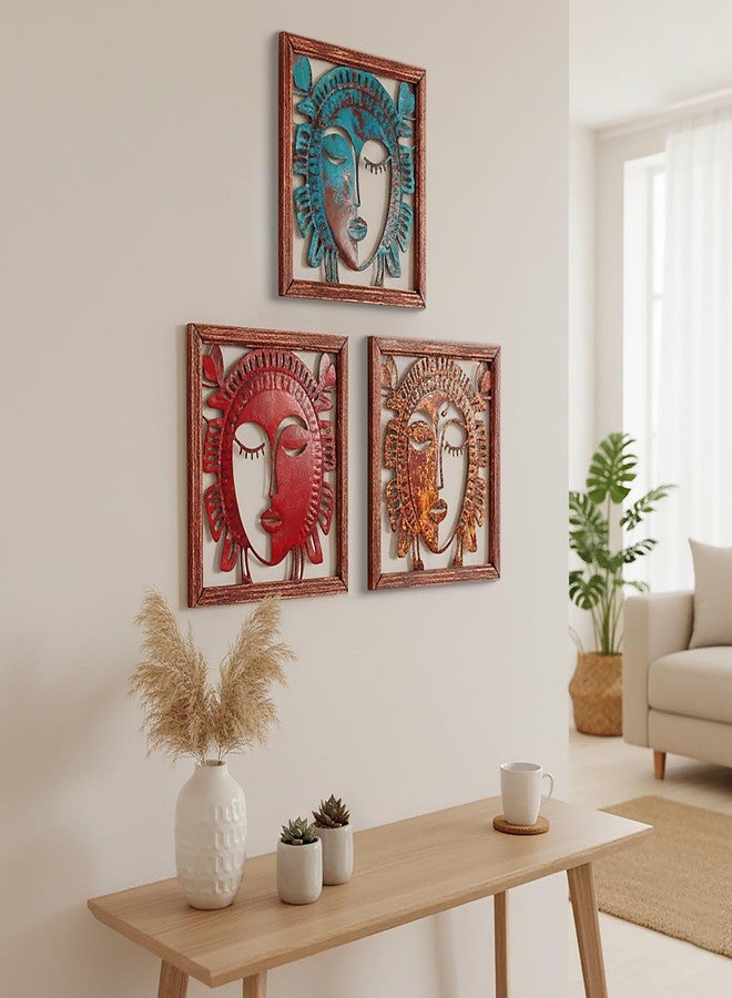 Newinhome ثلاث قطع من اللوحات الجدارية المعدنية بأسلوب البوهو، لوحة جدارية ثلاثية الأبعاد تجريدية على شكل وجه امرأة عصرية، لوحة جدارية تجريدية على شكل وجه امرأة عصرية، ديكور غرفة بوهيمي لغرفة النوم والحمام وغرفة الطعام والردهة، هدية مثالية للمنزل الجديد - Image 1