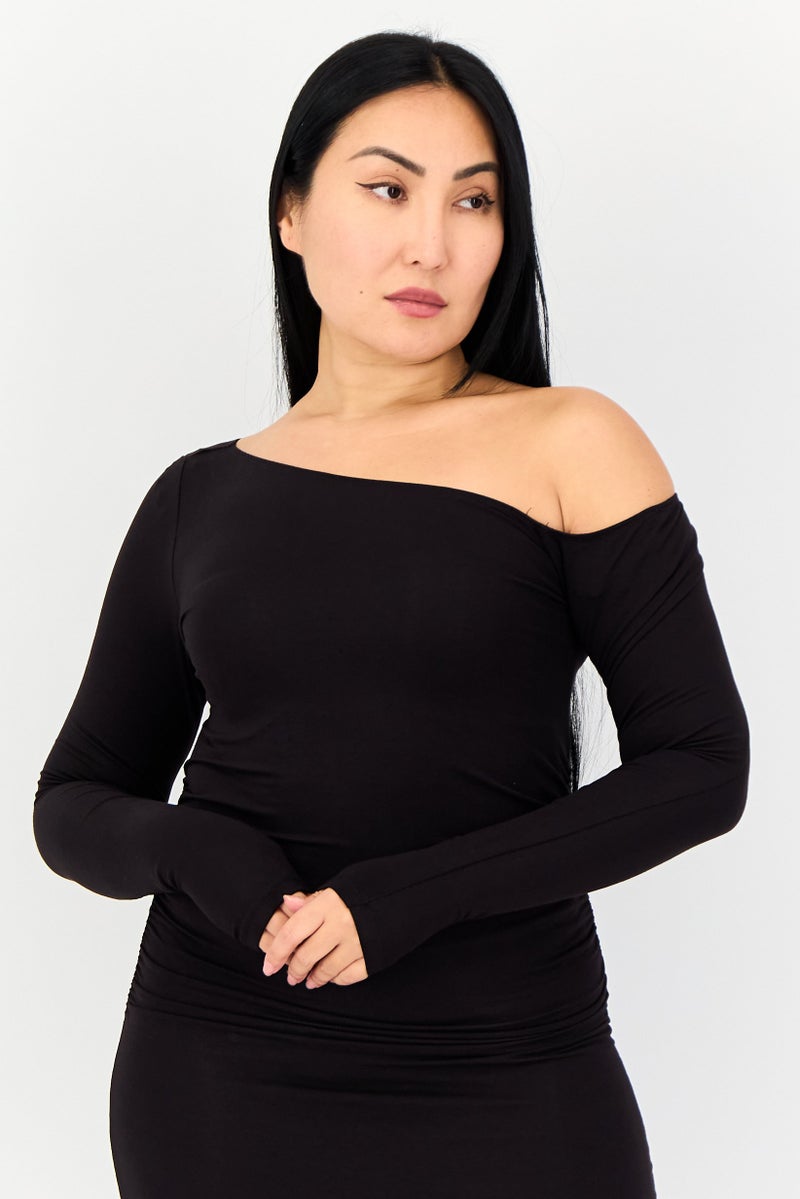 bebe فستان ماكسي نسائي سادة، أسود - Image 2