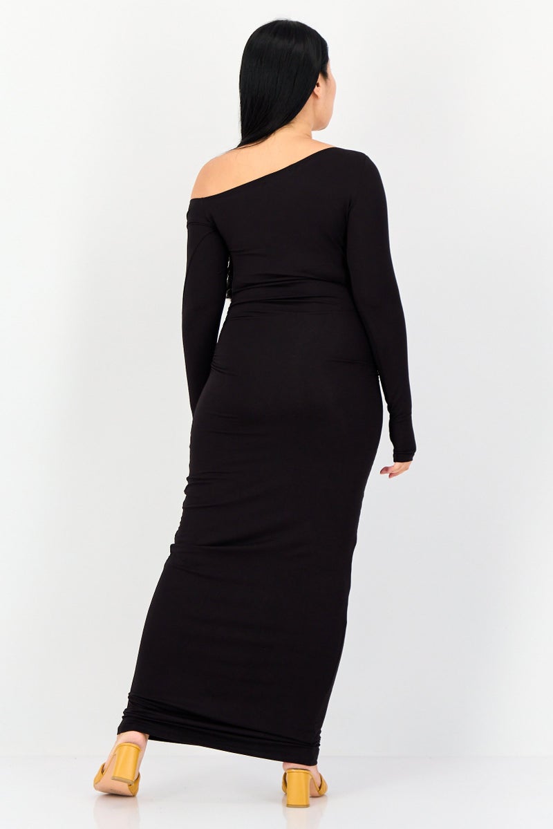 bebe فستان ماكسي نسائي سادة، أسود - Image 4