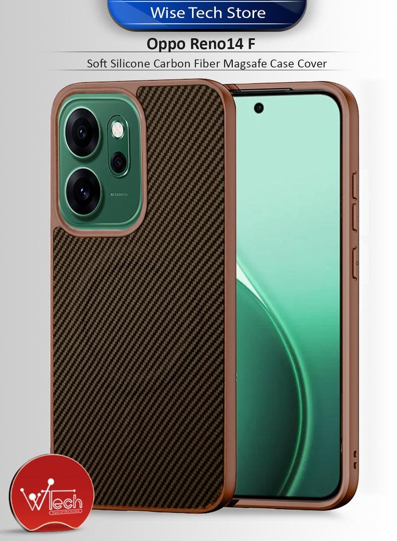 دبليو تيك غطاء خلفي واقٍ من السيليكون الناعم وألياف الكربون مع ميزة ماج سيف لهاتف أوبو رينو14 إف 5G 2025 (MCFPSN) - بني - Image 1