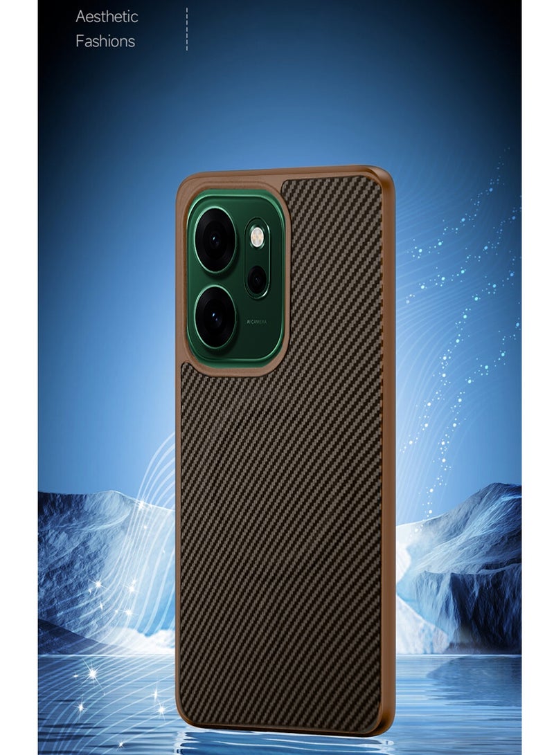 دبليو تيك غطاء خلفي واقٍ من السيليكون الناعم وألياف الكربون مع ميزة ماج سيف لهاتف أوبو رينو14 إف 5G 2025 (MCFPSN) - بني - Image 4