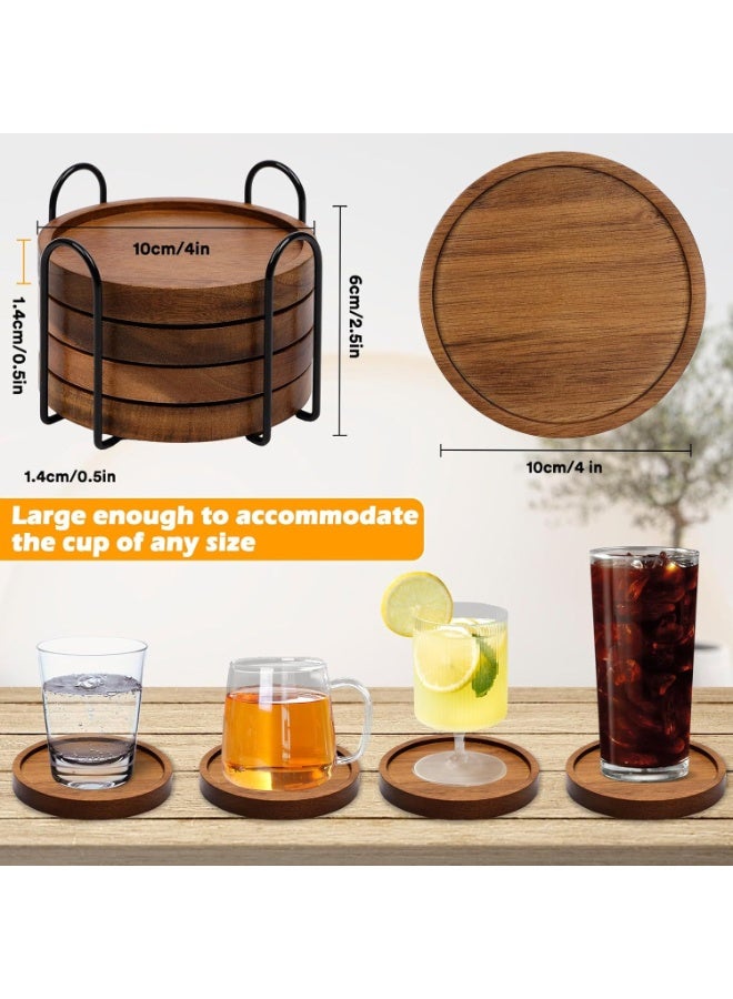 6 Pcs Wooden Coasters Set with Holder, Absorbent Coffee Cup Drink Coasters for Table Protection, Rustic Home Decor Accessories for Coffee Table, Kitchen, Dining Room, Office, Bar, Housewarming Gift - Image 2