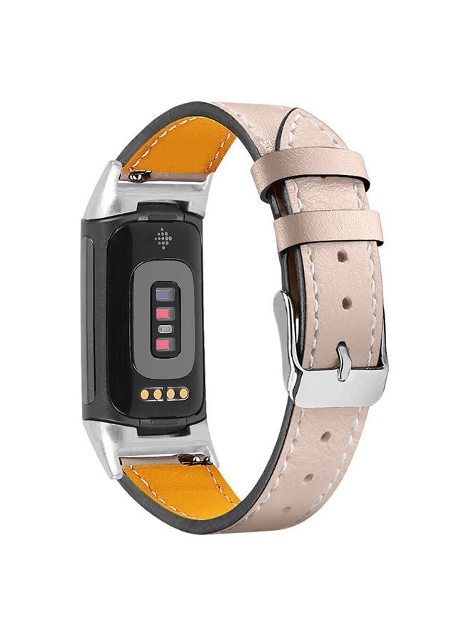 O Ozone Leather Band for Fitbit Charge 6 / Charge 5 Smart Watch, Leather Spots Bands with Metal Buckle Bracelet Wristband Strap for Men Women-Starlight - Image 1