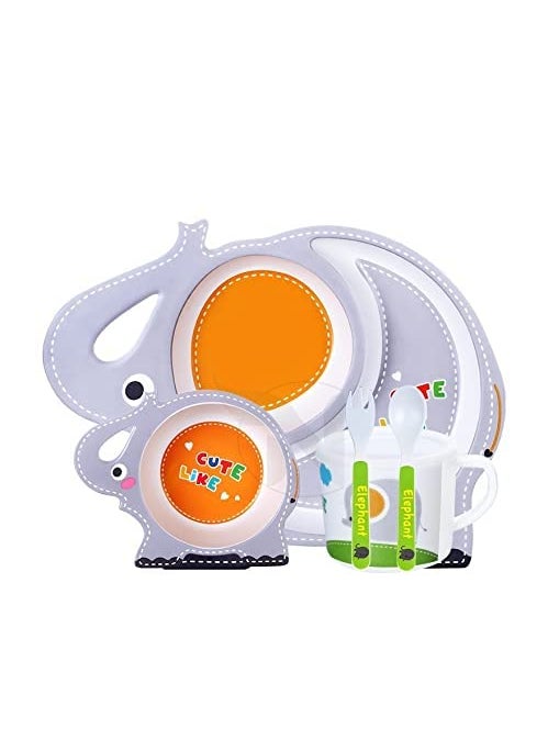 VBE - VBE® Dog Shape Bamboo Fiber Dog Animal Kids Design Plates and Cup Feeding Set Dog Design Dinner Set, Party Sets, Lunch Sets Fun Plate Sets for Kidsetend Play Set (Elephant Design) - Image 1