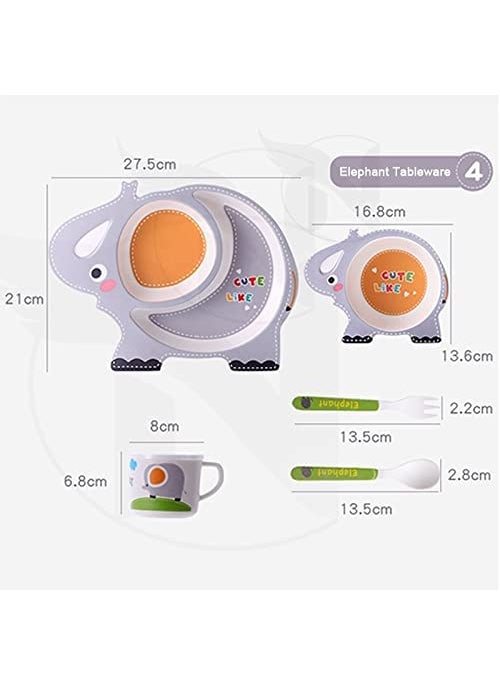 VBE - VBE® Dog Shape Bamboo Fiber Dog Animal Kids Design Plates and Cup Feeding Set Dog Design Dinner Set, Party Sets, Lunch Sets Fun Plate Sets for Kidsetend Play Set (Elephant Design) - Image 1