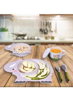 VBE® Dog Shape Bamboo Fiber Dog Animal Kids Design Plates and Cup Feeding Set Dog Design Dinner Set, Party Sets, Lunch Sets Fun Plate Sets for Kidsetend Play Set (Elephant Design)