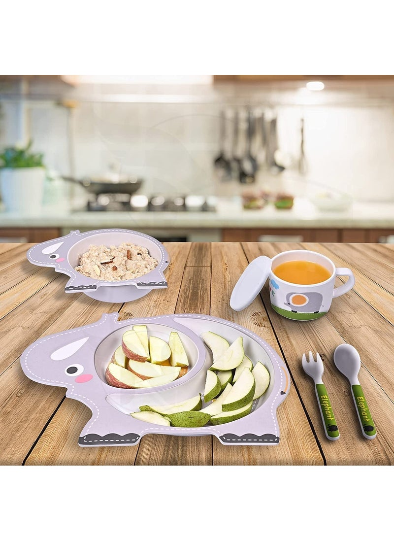 VBE - VBE® Dog Shape Bamboo Fiber Dog Animal Kids Design Plates and Cup Feeding Set Dog Design Dinner Set, Party Sets, Lunch Sets Fun Plate Sets for Kidsetend Play Set (Elephant Design) - Image 1