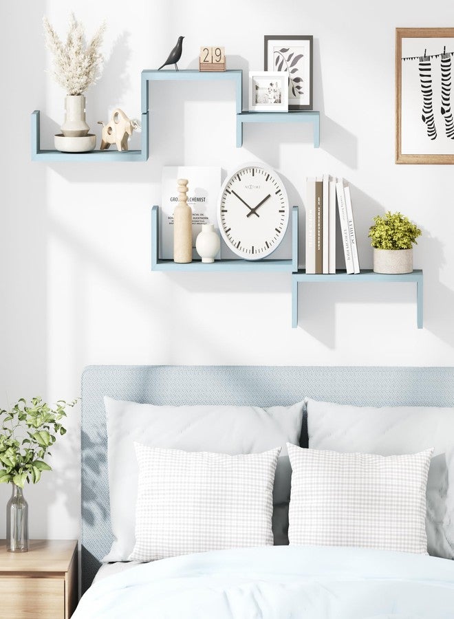SRIWATANA Floating Shelves for Wall, Wall Shelves for Bathroom, Bedroom, Living Room, Kitchen, Office, Wood Shelves for Wall Decor Set of 5 (Blue) - Image 5
