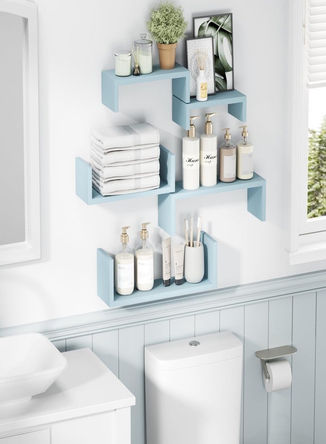 SRIWATANA Floating Shelves for Wall, Wall Shelves for Bathroom, Bedroom, Living Room, Kitchen, Office, Wood Shelves for Wall Decor Set of 5 (Blue) - Image 2
