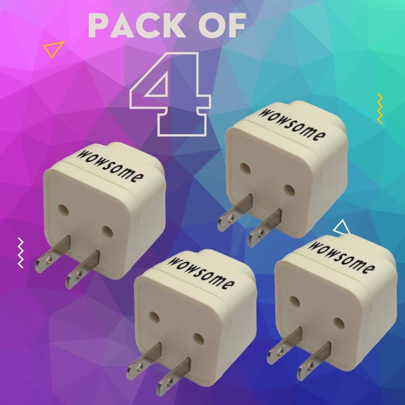 WOWSOME Wowsome Universal Converter Plug Adapter for Convert Indian UKEUAU Plug to USA Canada Japan Mexico Travel Adapter Set of 4 White - Image 2