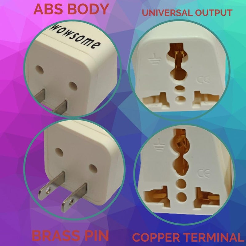 WOWSOME Wowsome Universal Converter Plug Adapter for Convert Indian UKEUAU Plug to USA Canada Japan Mexico Travel Adapter Set of 4 White - Image 4