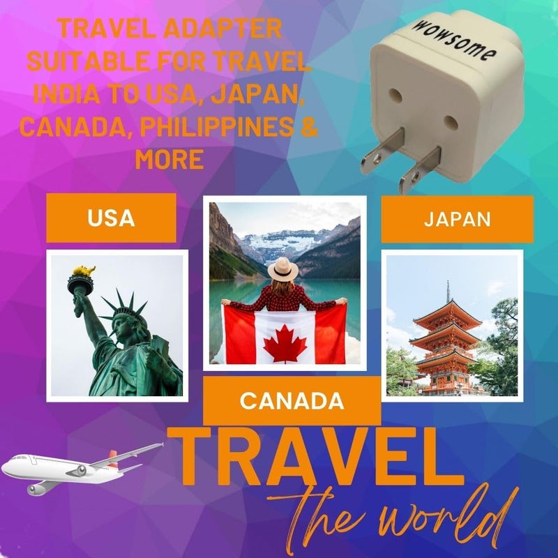 WOWSOME Wowsome Universal Converter Plug Adapter for Convert Indian UKEUAU Plug to USA Canada Japan Mexico Travel Adapter Set of 4 White - Image 3