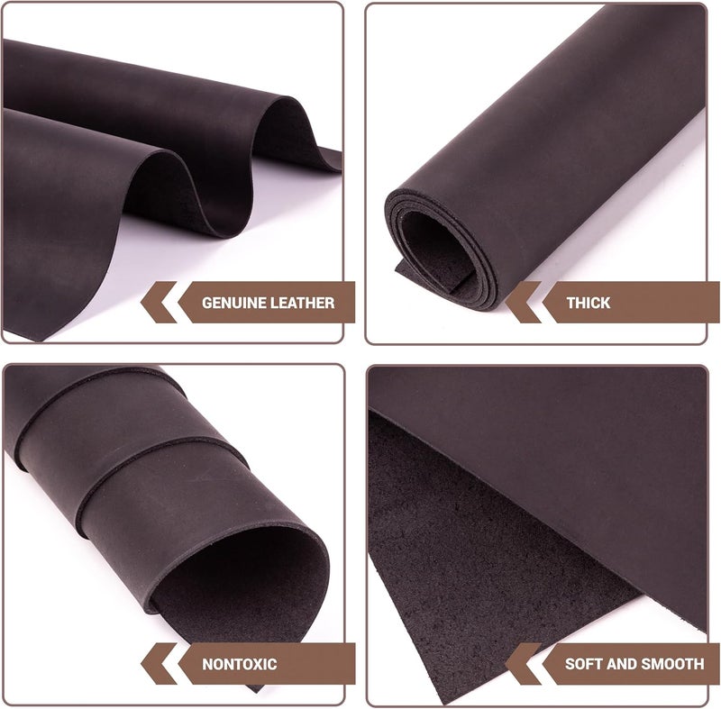 12''X24'' Genuine Black Leather Sheets for Crafts - Square 2.0MM Thick Genuine - Thick Cowhide Pieces Square - Leather Sheet for Christmas Arts and Crafts - Image 3