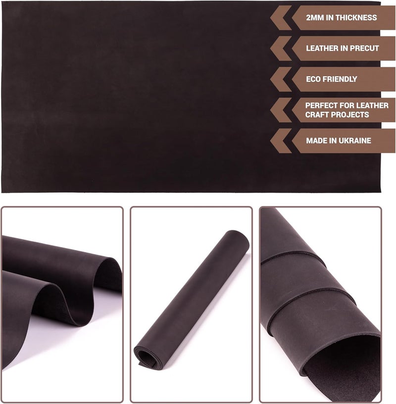 12''X24'' Genuine Black Leather Sheets for Crafts - Square 2.0MM Thick Genuine - Thick Cowhide Pieces Square - Leather Sheet for Christmas Arts and Crafts - Image 5