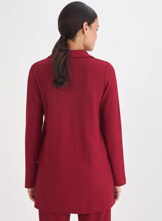 Femmella Women Deep Red Waffle Knit High Neck Top