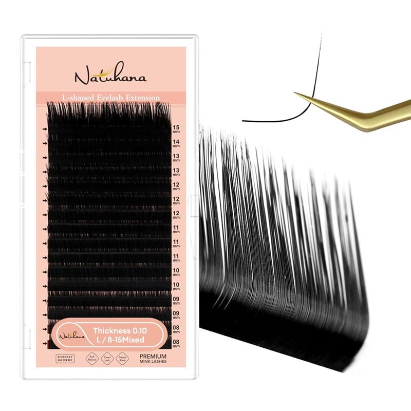 NATUHANA Classic Eyelash Extensions L Shaped Volume 010 L Curl Thickness 815mmMatte Black Individual Eyelashes Tray Professional Supplies for Lash Techs010L815 Mix