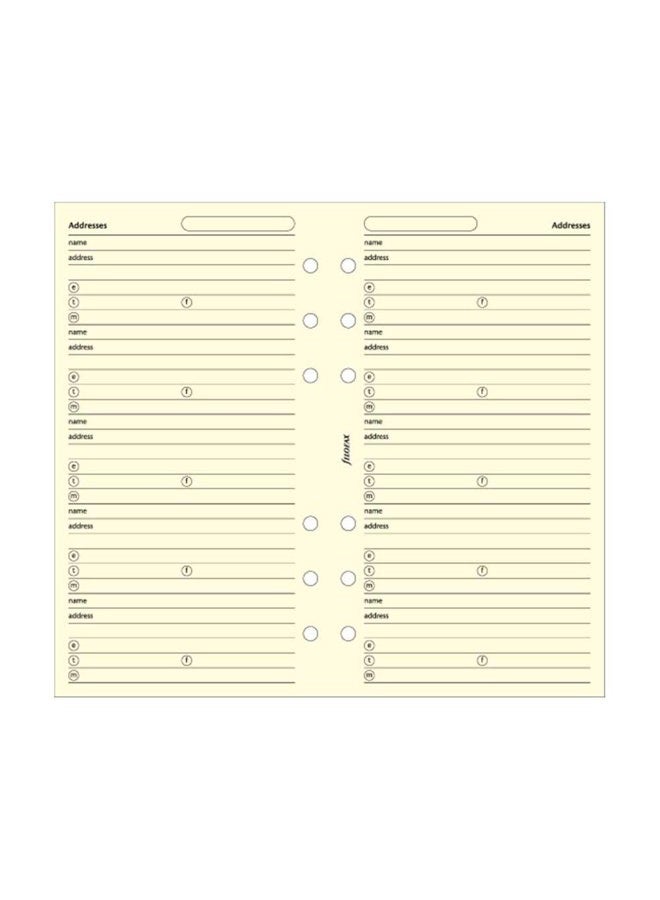 FILOFAX Name/Address/Telephone Refill for Personal & Personal Compact Size, 24 Sheets, Cream (B130253)