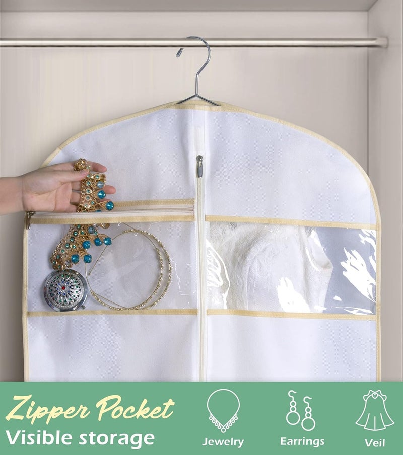 MISSLO 70" Bridal Wedding Gown Dress Garment Bag with Accessories Pouch Large Travel Garment Cover 8" Gusset (White) - Image 4