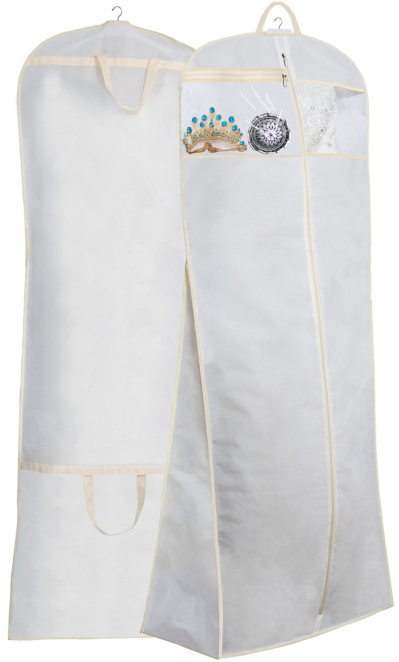 MISSLO 70" Bridal Wedding Gown Dress Garment Bag with Accessories Pouch Large Travel Garment Cover 8" Gusset (White) - Image 1
