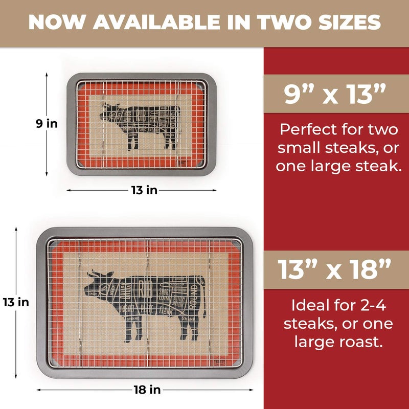 Trinity Provisions Meat Resting Pan - With Wire Rack and Silicone Baking Mat - Dishwasher and Oven Safe Stainless Steel, for Cooking and Cooling Steak, BBQ, Bacon, & More - Image 2
