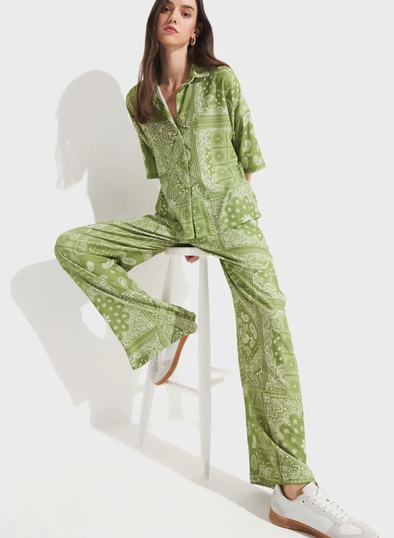 JUNE Paisley Patterned Shirt and Trousers Set