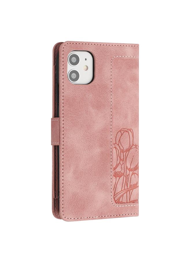 Zaboon Case For iPhone 11 Tulips Embossed Leather Phone Case with Lanyard - Image 3