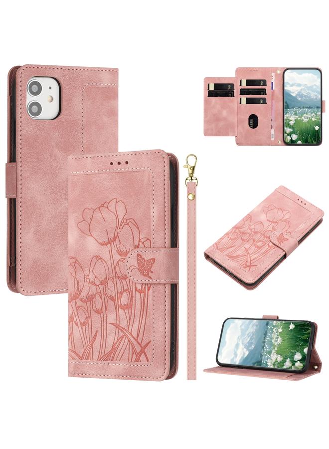 Zaboon Case For iPhone 11 Tulips Embossed Leather Phone Case with Lanyard - Image 1