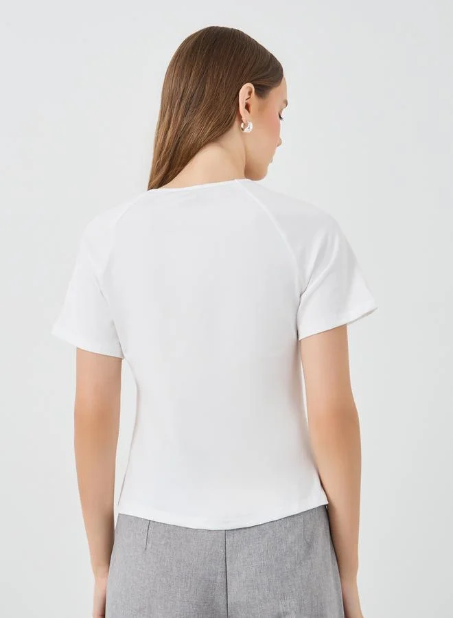 Take Two Take Two Solid Round Neck T-Shirt with Cut-Out Detail