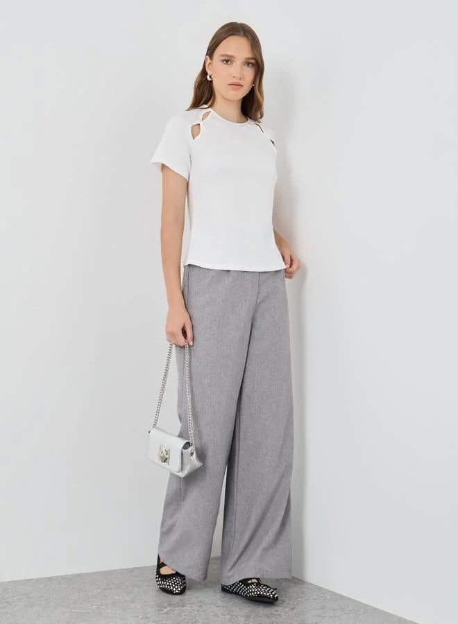 Take Two Take Two Solid Round Neck T-Shirt with Cut-Out Detail