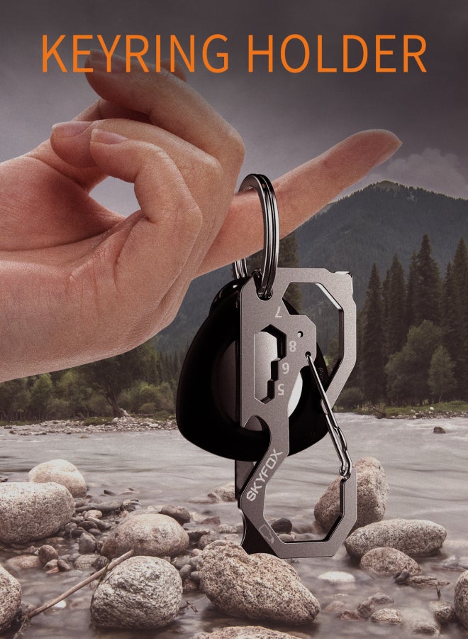 SkyFox Multitool Carabiner Clip Keychain with AirTag Case, EDC Credit Card Tool with Bottle Opener,Screwdriver, Hex Wrench,Pry Bar for Hiking Camping Travel Adventure Tools - Image 3