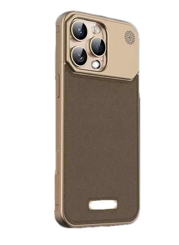 بلو فاير غلاف آيفون 16 برو ماكس الفاخر من الألومنيوم والجلد - تصميم أنيق، متوافق مع ماج سيف، مزود بموزع عطر مدمج - حماية متينة خفيفة الوزن، شاحن لاسلكي، غلاف فاخر (فضي تيتانيوم) - Image 1