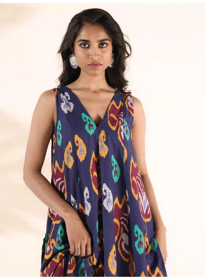 trueBrowns trueBrowns Purple Cotton Ikat Sleeveless Kurta Pant Set