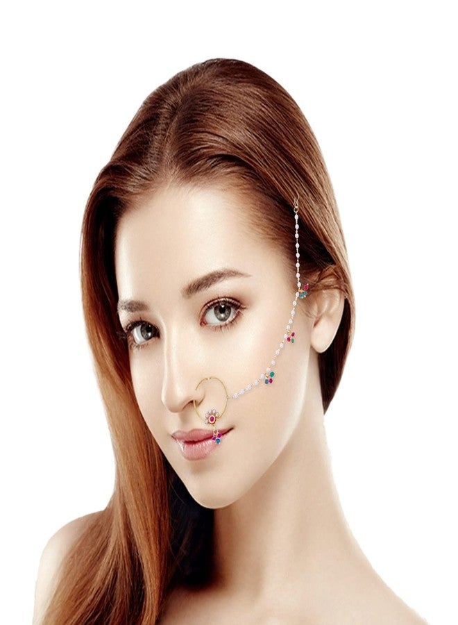 خاتم أنف أنيق مزين بالزهور من شيكاريو مع سلسلة من الخرز - Image 2