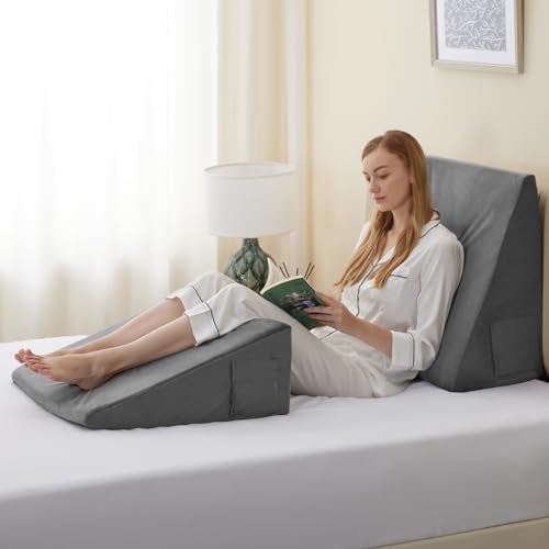 Bedluxe Wedge Pillow, 10 inch Bed Wedge Pillow for Headboard, Pillow Wedge for Acid Reflux Relief, Sleeping, After Surgery, Snoring, Gerd, Triangle Pillow Wedge - Cooling Memory Foam Top, Plush Grey - Image 5