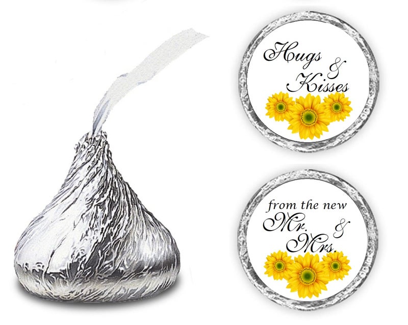 324 Sunflower Hugs and Kisses from The New Mr Mrs Kisses Wedding Stickers Floral Chocolate Drops Labels Stickers for Weddings Bridal Shower Engagement Party Bride and Groom Favors Made in USA