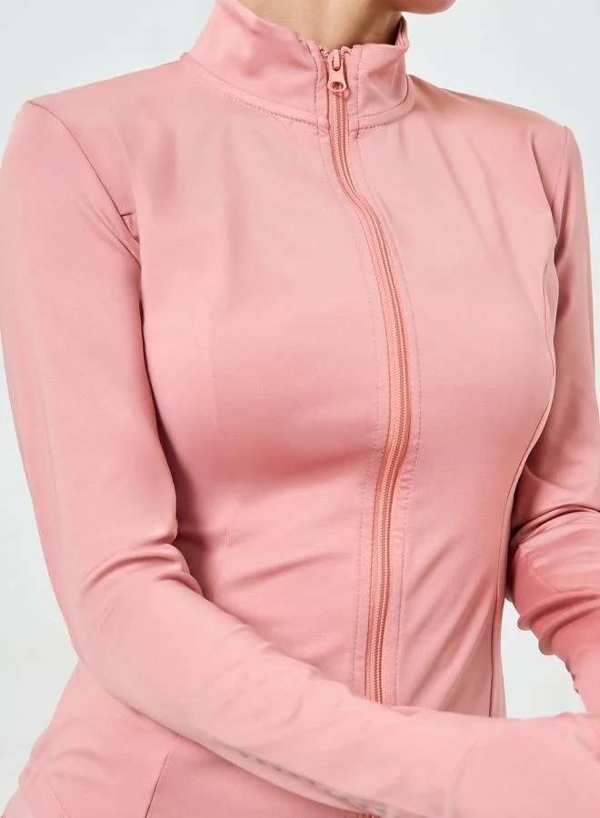 Styli Active  Pink Zip-Up Detail Jacket And Leggings Set for Women | Best Price UAE