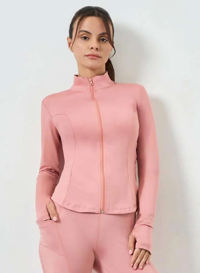 Styli Active  Pink Zip-Up Detail Jacket And Leggings Set for Women | Best Price UAE