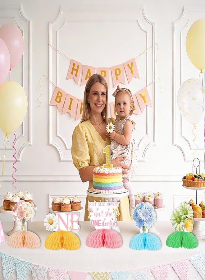 Balterever Isn’t She Lovely Isn’t She Onederful Daisy 1st Birthday Honeycomb Centerpieces for Baby Girl First Birthday Table Décor Floral Theme Spring Party Supplies - Image 4