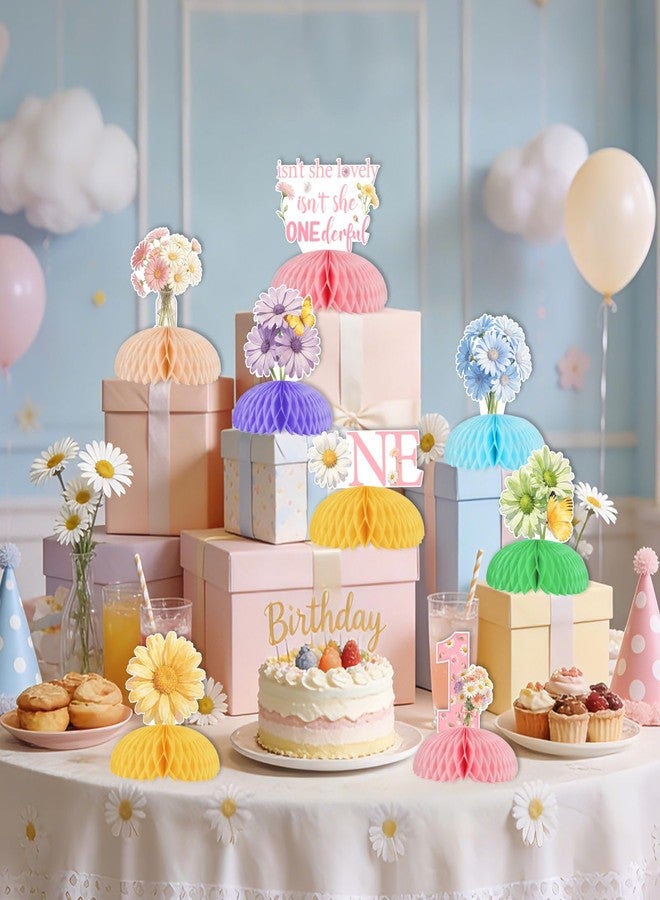 Balterever Isn’t She Lovely Isn’t She Onederful Daisy 1st Birthday Honeycomb Centerpieces for Baby Girl First Birthday Table Décor Floral Theme Spring Party Supplies - Image 3