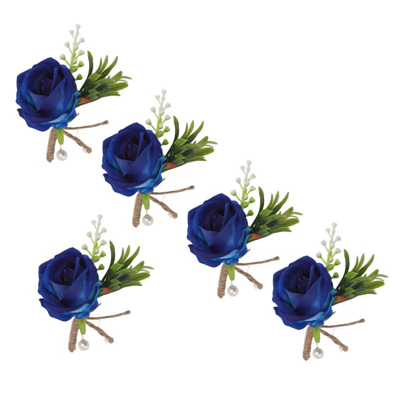 5PCS Wedding Boutonniere Pin Fixed Plastic Artificial Flower Corsage for Bride and Groom Blue - Image 3