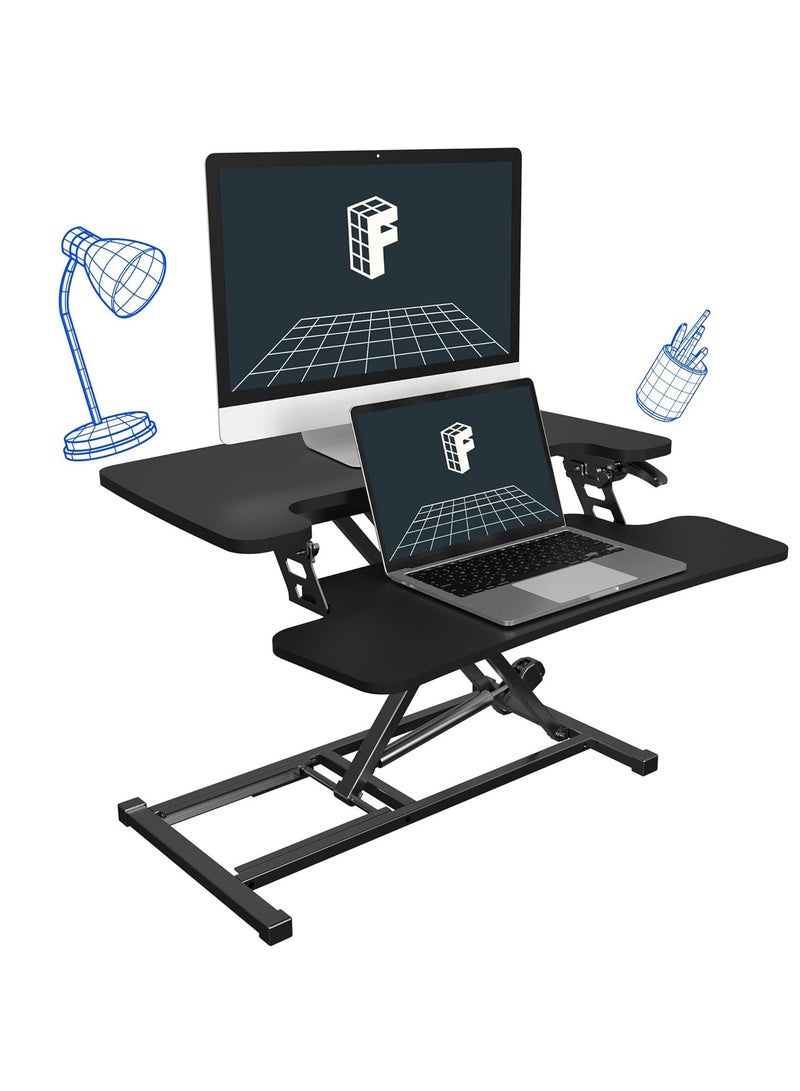 Mahmayi Flexispot Modern 28 Inch Height Adjustable Sit to Stand-up Desk with Keyboard Trey, Ergonomic 2-Tier Computer Workstation Desk Ideal for Home and Office - Black - Image 1