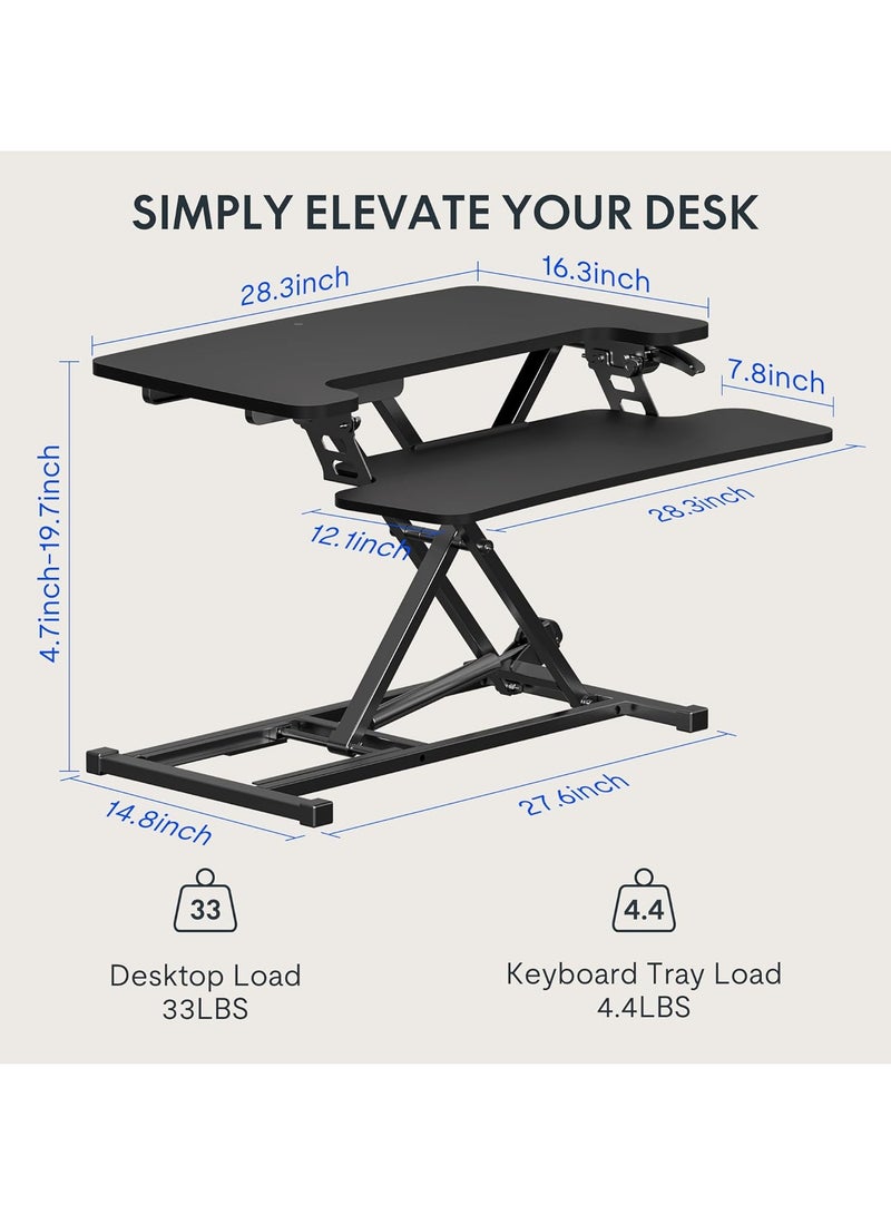 Mahmayi Flexispot Modern 28 Inch Height Adjustable Sit to Stand-up Desk with Keyboard Trey, Ergonomic 2-Tier Computer Workstation Desk Ideal for Home and Office - Black - Image 2