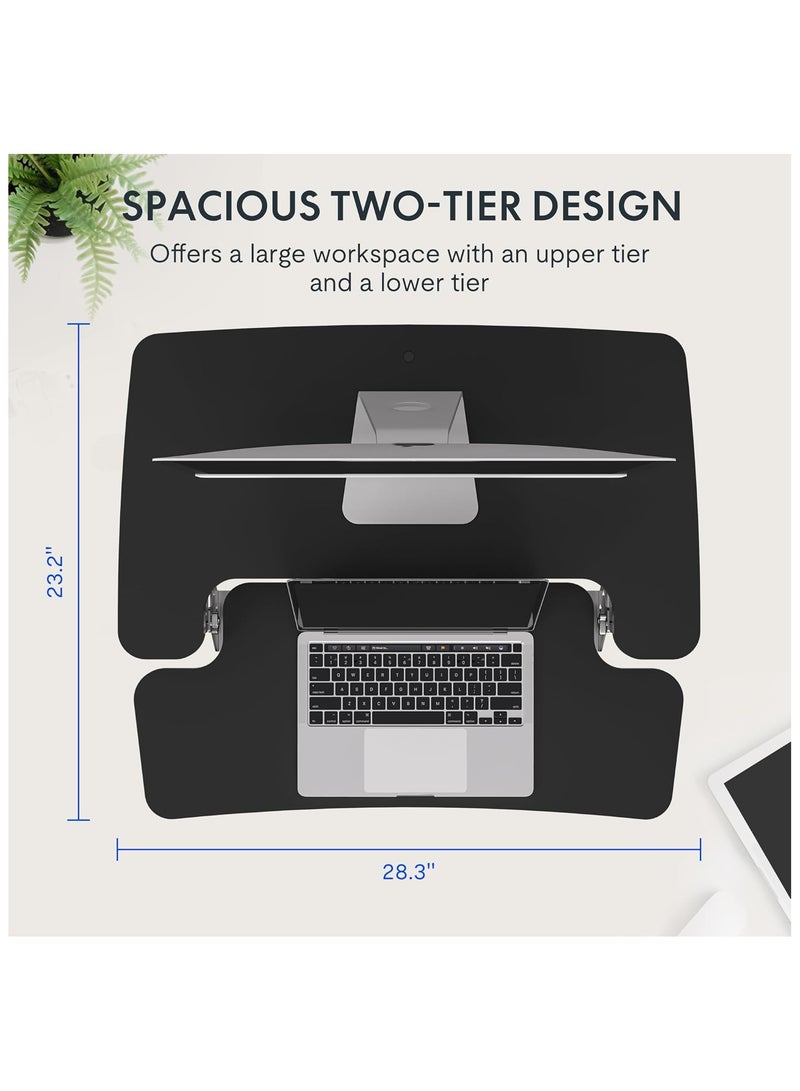 Mahmayi Flexispot Modern 28 Inch Height Adjustable Sit to Stand-up Desk with Keyboard Trey, Ergonomic 2-Tier Computer Workstation Desk Ideal for Home and Office - Black - Image 3