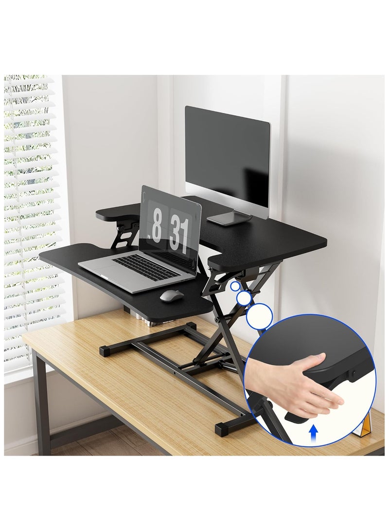 Mahmayi Flexispot Modern 28 Inch Height Adjustable Sit to Stand-up Desk with Keyboard Trey, Ergonomic 2-Tier Computer Workstation Desk Ideal for Home and Office - Black - Image 4