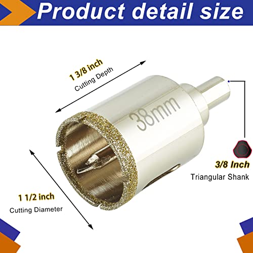 DaduoRi 1 1/2 Inch (38mm) Diamond Hole Saw with Pilot Bit, 1.5" Tile Hole Saw with Center Drill Bit for Marble, Granite, Ceramic, Porcelain Tiles, 1-3/8" Depth of Cut for Thick Countertops - Image 3
