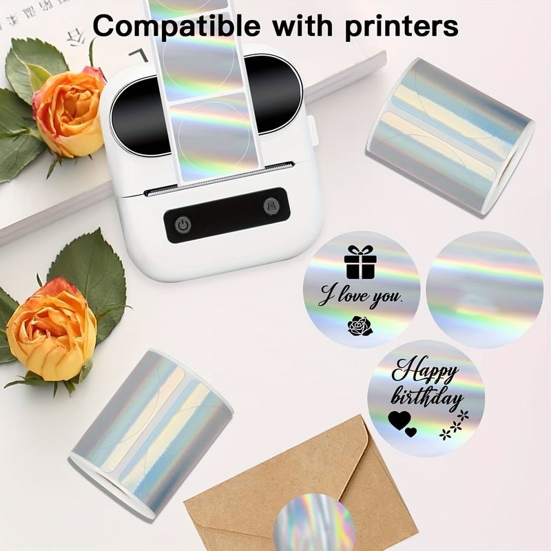 Green Round Hologram Glitter Thermal Label Stickers 50x50mm Printable Compatible - Image 3